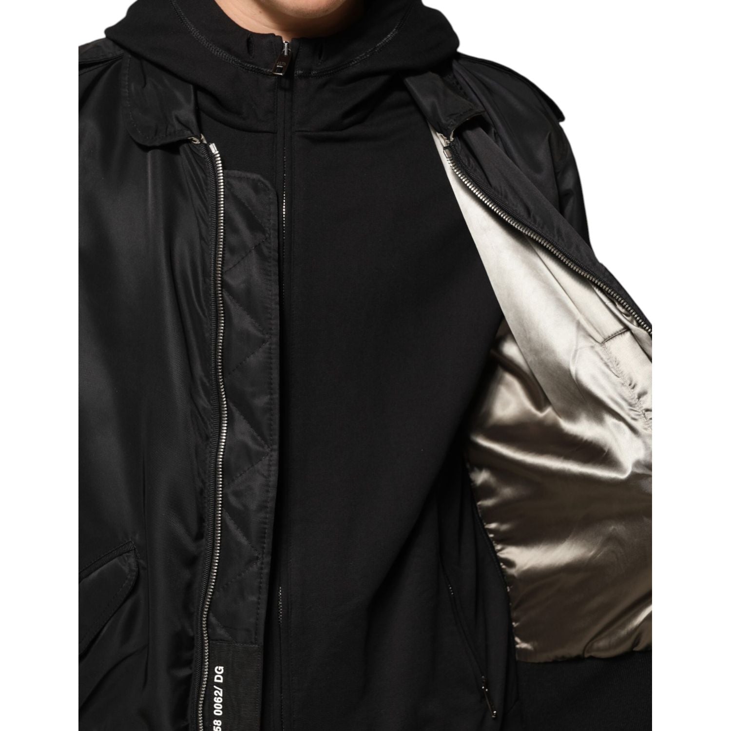 Dolce & Gabbana Black Cotton Hooded Full Zip Bomber Jacket