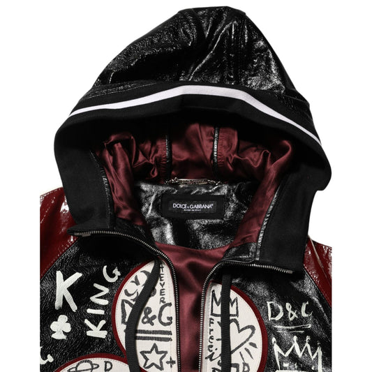 Dolce & Gabbana Multicolor Hooded Leather DG King Men Biker Jacket