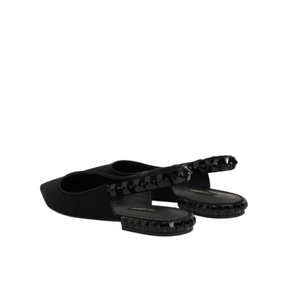 Dolce & Gabbana Black Crystal Charmeuse Slingback Shoes