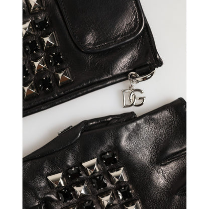 Dolce & Gabbana Black Leather Studded Fingerless Hand Mitten Men Gloves