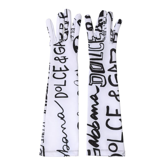 Dolce & Gabbana Black White DG Logo Elbow Length Mitten  Gloves