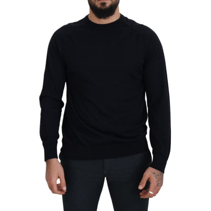 Alpha Studio Black Wool Crewneck Pullover Sweatshirt Sweater