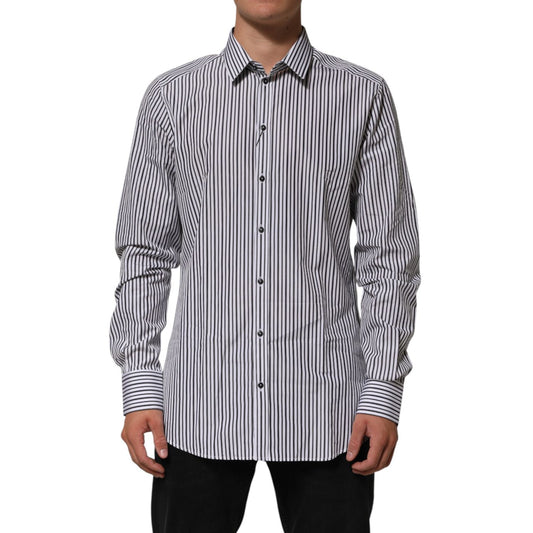 Dolce & Gabbana Black White Stripes Men GOLD Dress Shirt