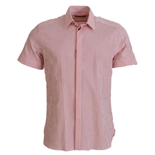Dolce & Gabbana Red White Striped Cotton Short Sleeve Shirt
