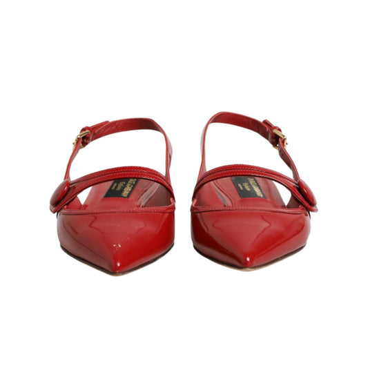 Dolce & Gabbana Red Leather Slingback Flats Sandals Shoes