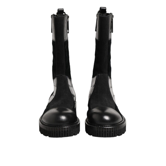 Dolce & Gabbana Black Patchwork Leather Mid Calf Boot  Shoes