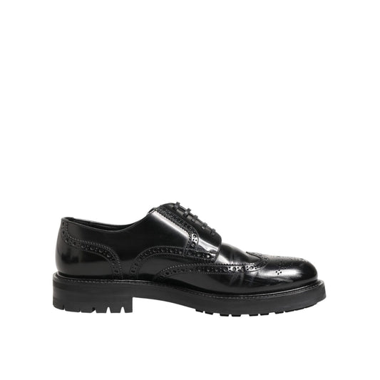 Dolce & Gabbana Black Calfskin Leather Derby Men Dress Shoes
