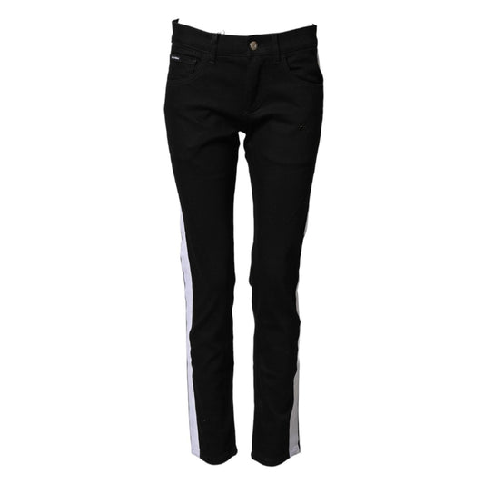Dolce & Gabbana Black Cotton MidWaist Skinny Denim Logo Jeans