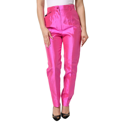 Dolce & Gabbana Pink Silk High Waist Dress Trousers Pants