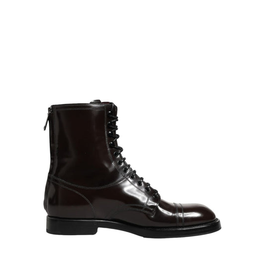 Dolce & Gabbana Black Leather Lace Up Mid Calf Boots Shoes