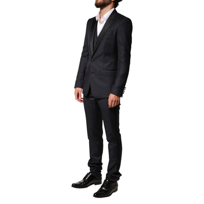 Dolce & Gabbana Black Wool Single Breasted 3 Piece Men Suit