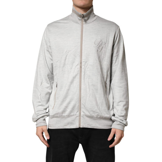 Dolce & Gabbana Light Gray Cotton Zipped Cardigan Sweater