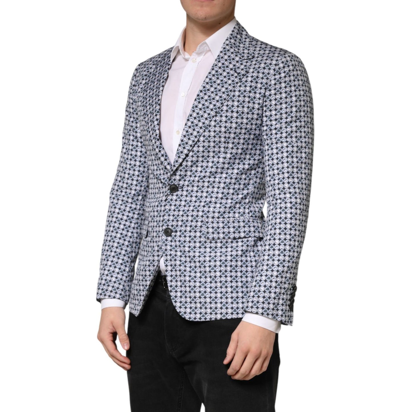 Dolce & Gabbana Blue Cotton Patterned Single Breasted Blazer