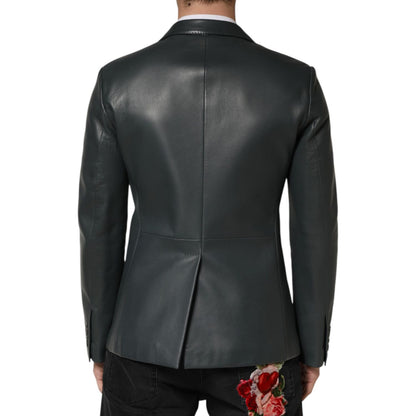 Dolce & Gabbana Black Leather Double Breasted 2Button Blazer