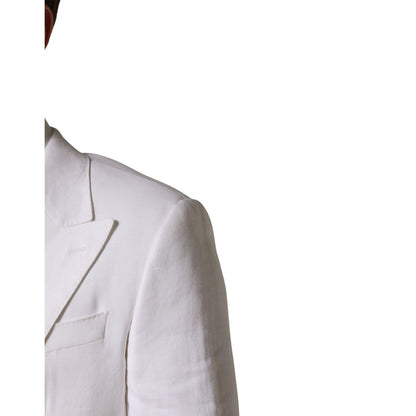 Dolce & Gabbana White Linen Double Breasted 2 Button Blazer