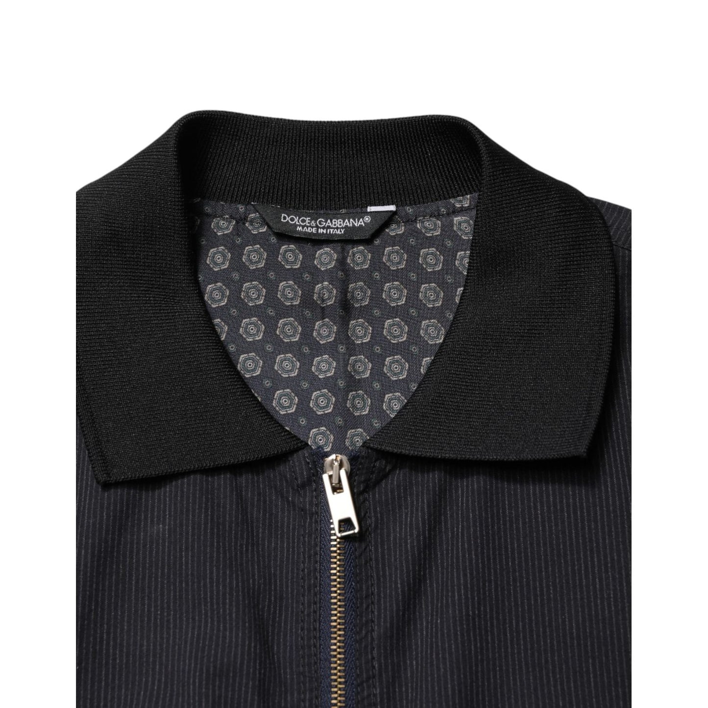 Dolce & Gabbana Dark Blue Cotton Full Zip Bomber Men Jacket