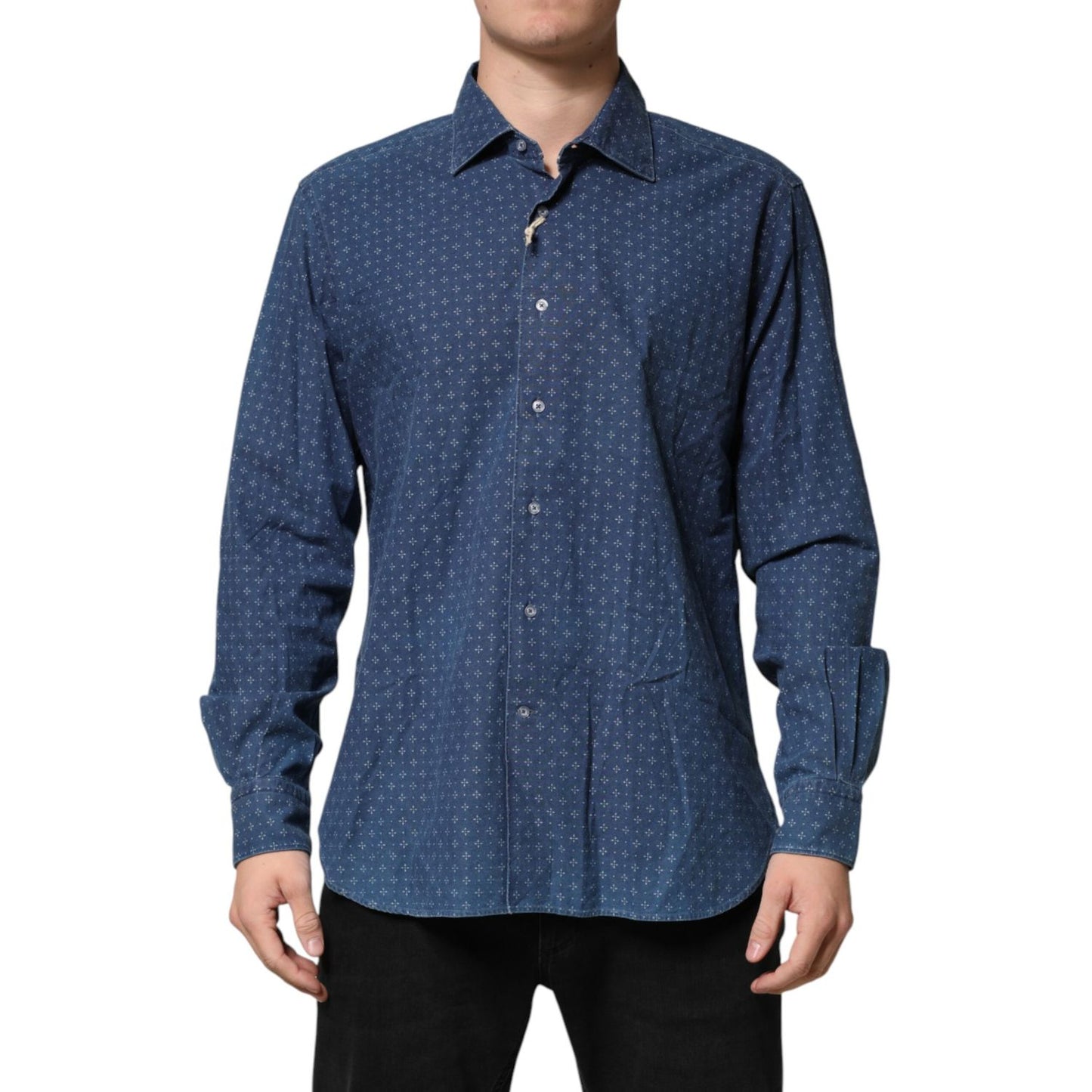 Orian 1968 Blue Button Down Long Sleeves Men Shirt