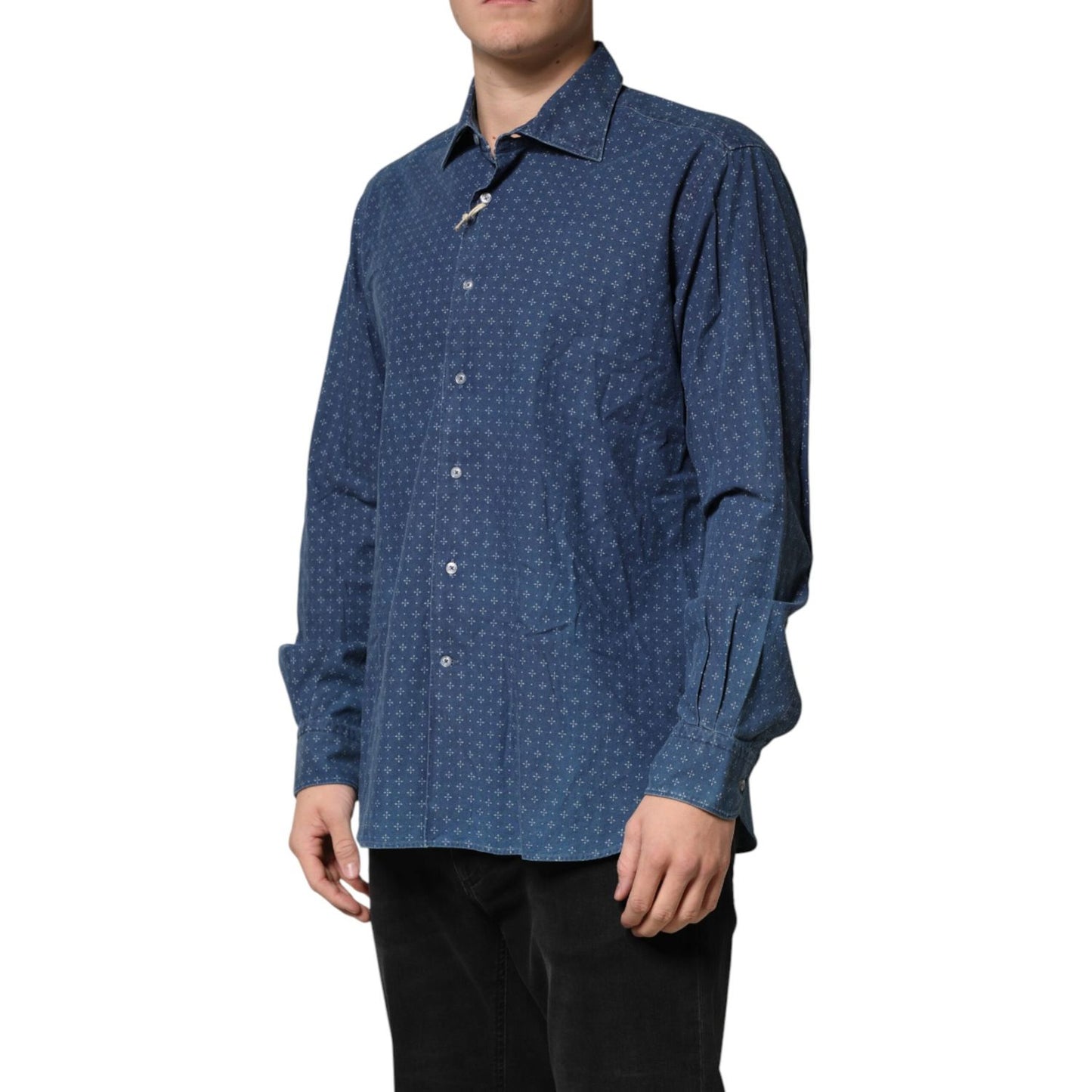 Orian 1968 Blue Button Down Long Sleeves Men Shirt