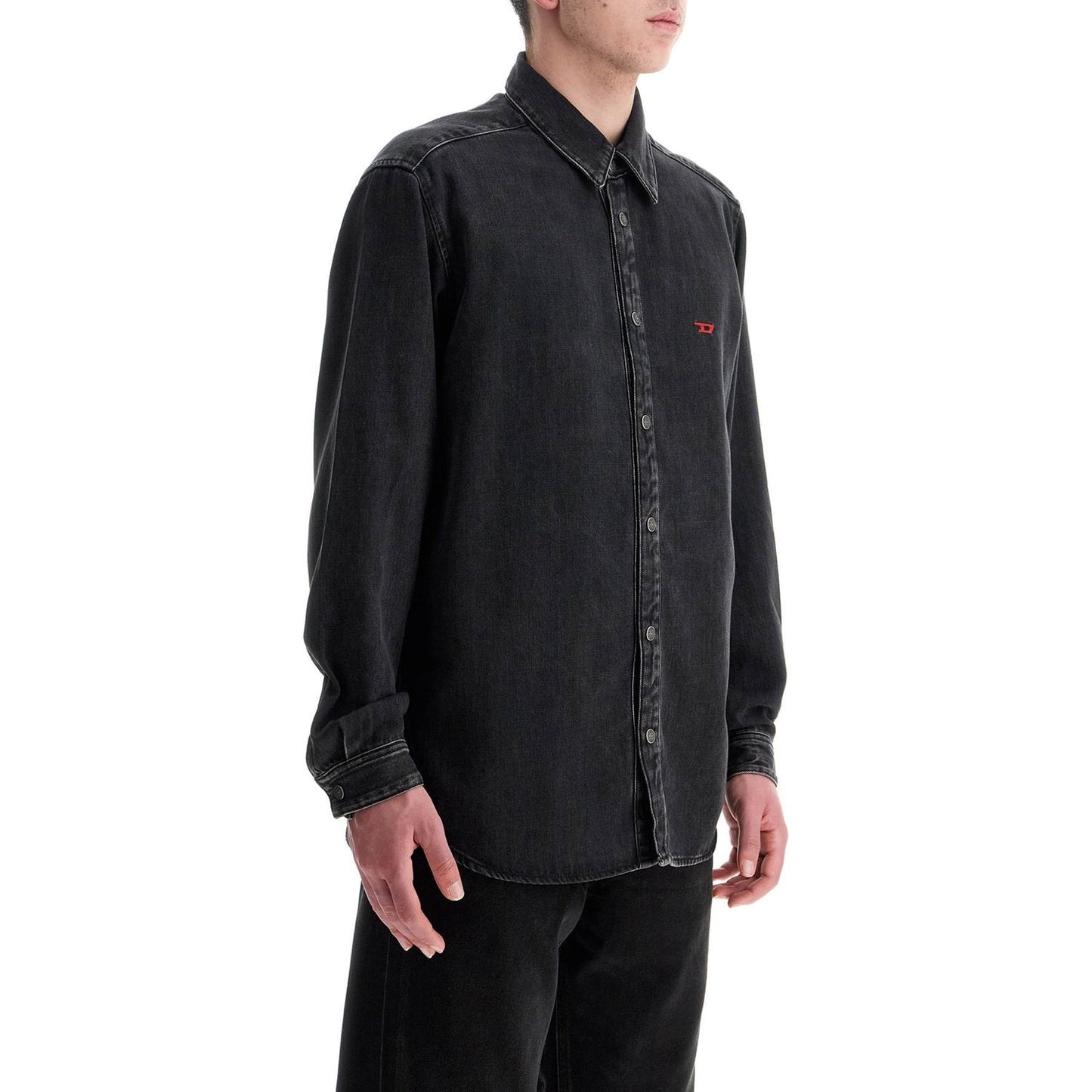 Diesel black denim shirt in cotton and lyocell with a faded effect