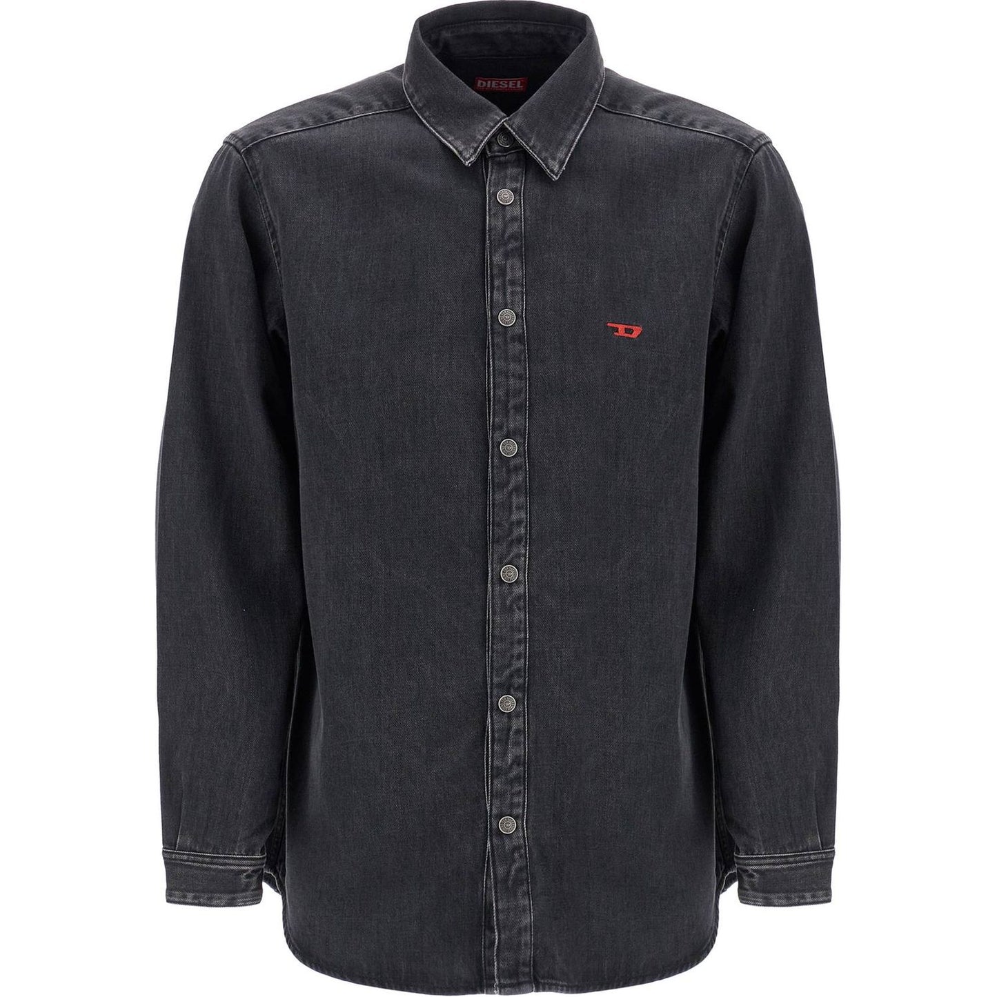 Diesel black denim shirt in cotton and lyocell with a faded effect