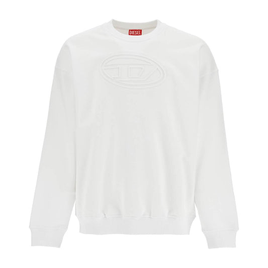 Diesel white cotton sweatshirt with raised logo for men