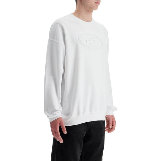 Diesel white cotton sweatshirt with raised logo for men