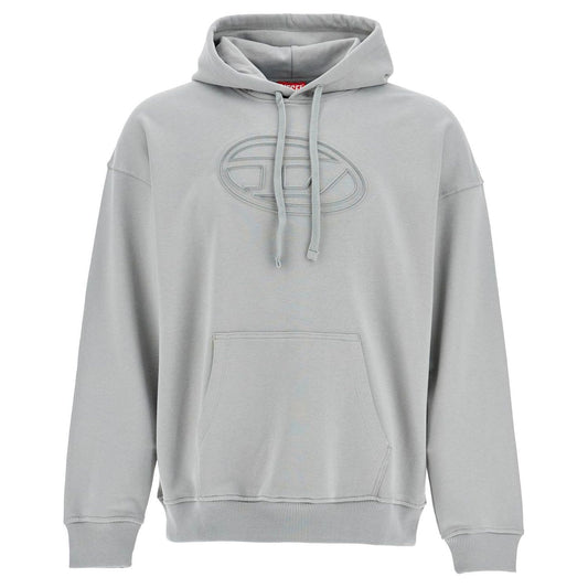 Diesel men's grey cotton hoodie with kangaroo pocket