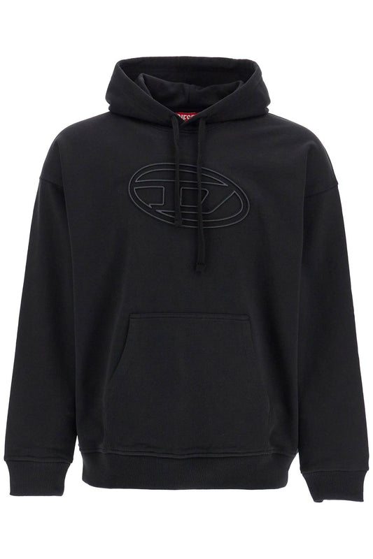 Diesel black cotton hoodie with embossed logo Topwear Diesel