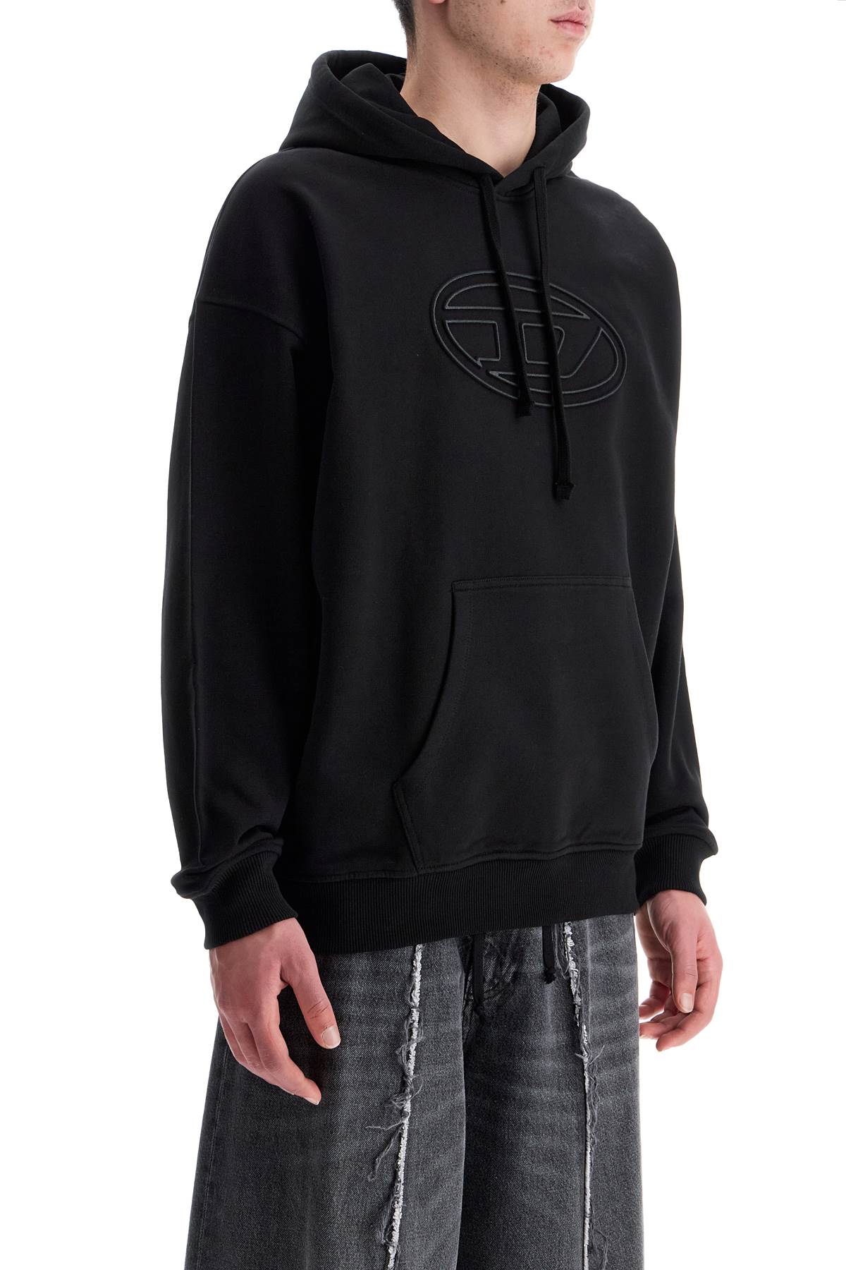 Diesel black cotton hoodie with embossed logo Topwear Diesel