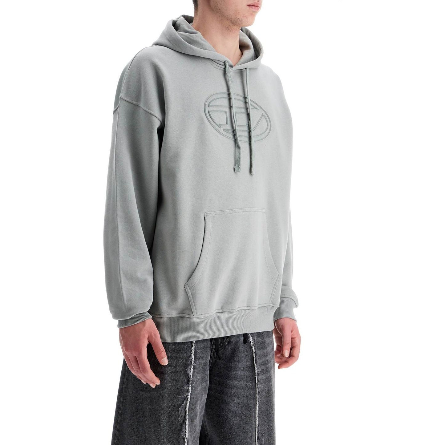 Diesel men's grey cotton hoodie with kangaroo pocket Topwear Diesel