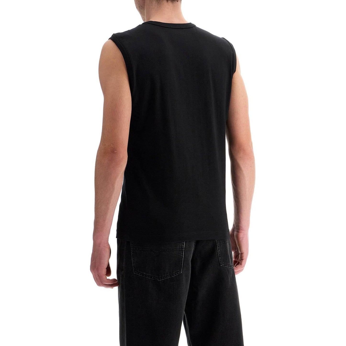 Diesel black cotton tank top with embossed logo Topwear Diesel