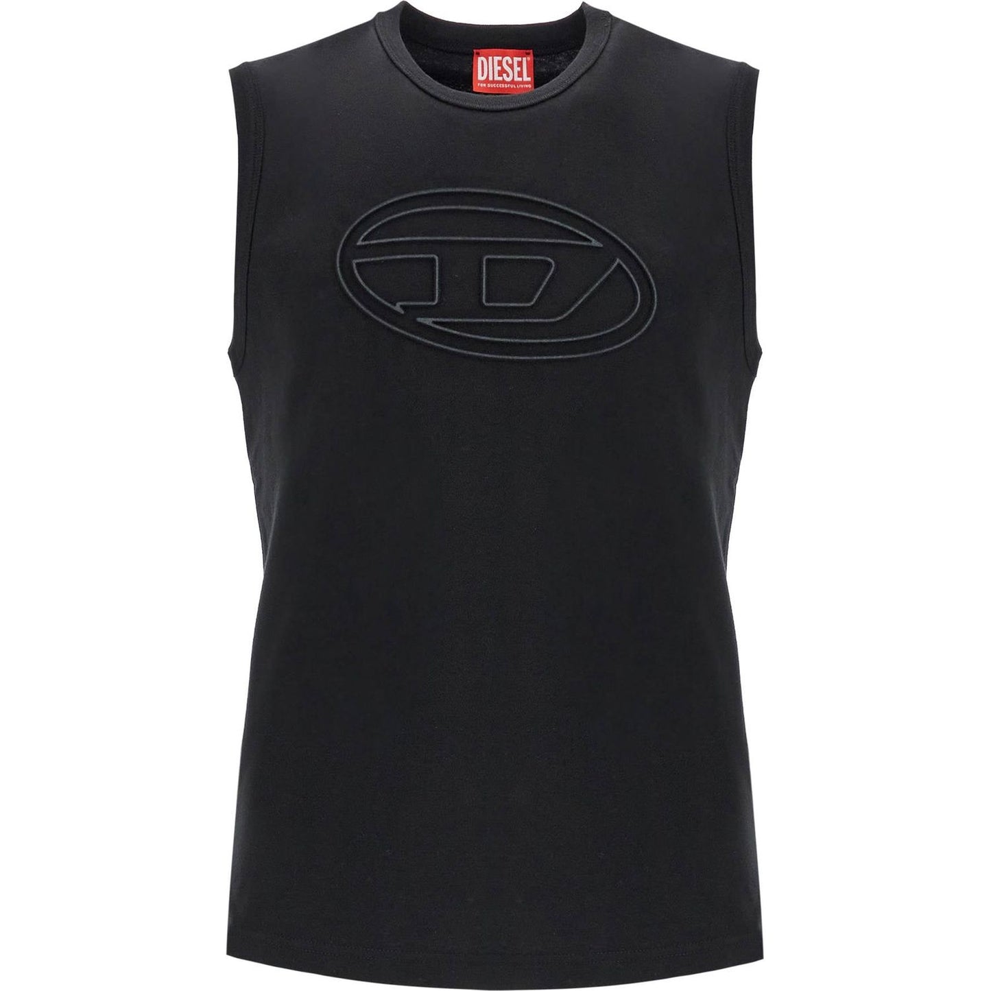 Diesel black cotton tank top with embossed logo Topwear Diesel