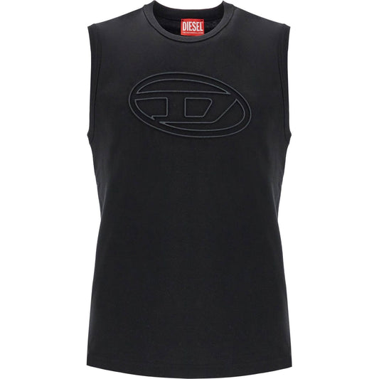 Diesel black cotton tank top with embossed logo