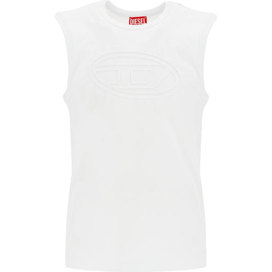 Diesel white cotton tank top with wide neckline