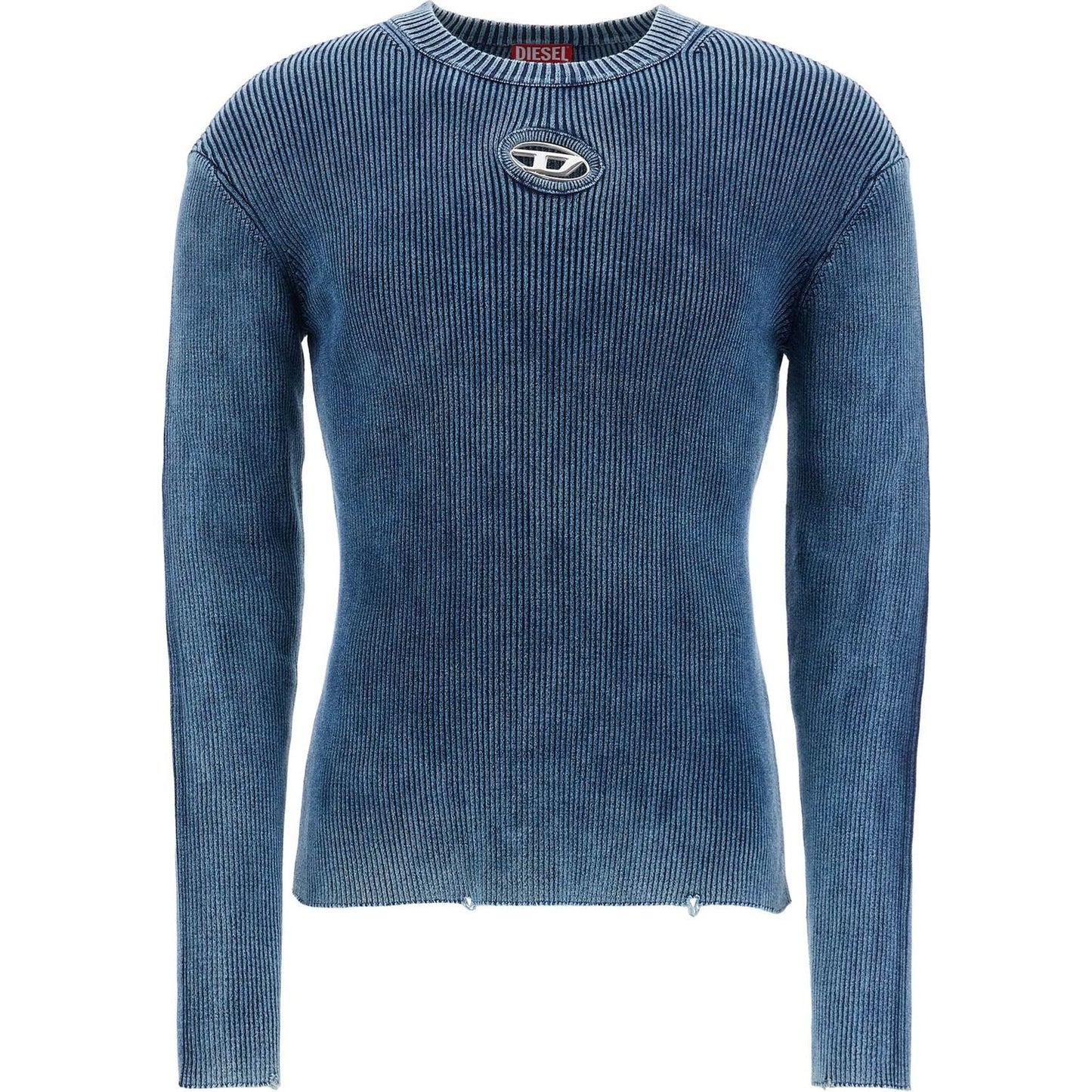 Diesel blue peacoat vertical ribbed cotton sweater Knitwear Diesel