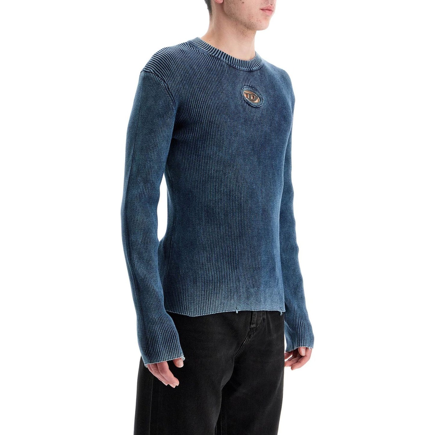 Diesel blue peacoat vertical ribbed cotton sweater Knitwear Diesel