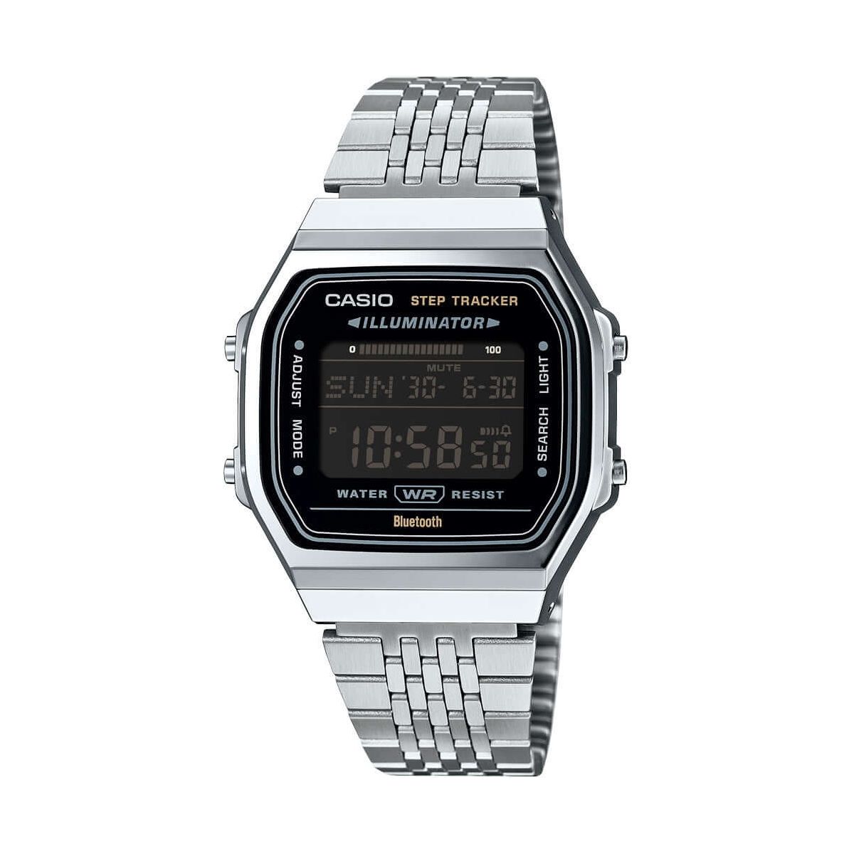 CASIO VINTAGE Mod. BLUETOOTH®  SMARTPHONE LINK - SILVER/BLACK - built-in accelerometer senses body movements + steps counter WATCHES CASIO EU