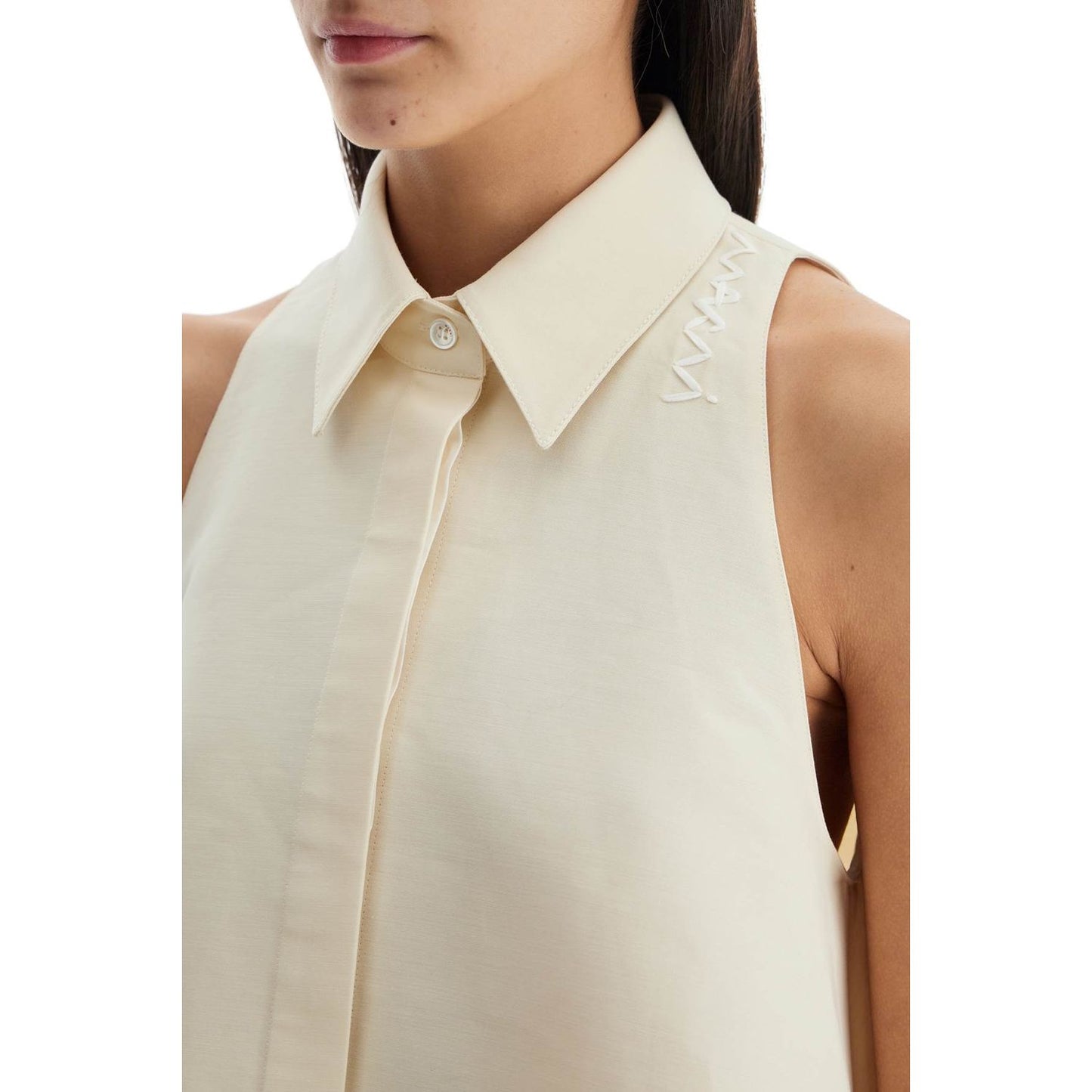 Marni ivory cotton women's shirt with embroidered logo Topwear Marni