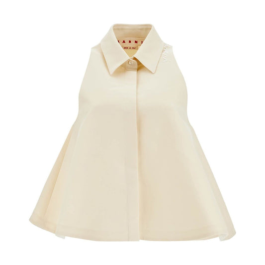 Marni ivory cotton women's shirt with embroidered logo