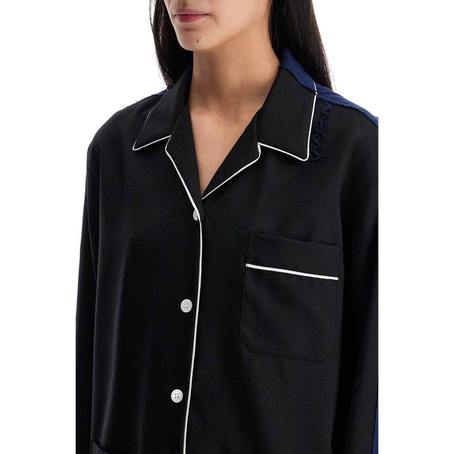 Marni black wool shirt with white stitching Topwear Marni