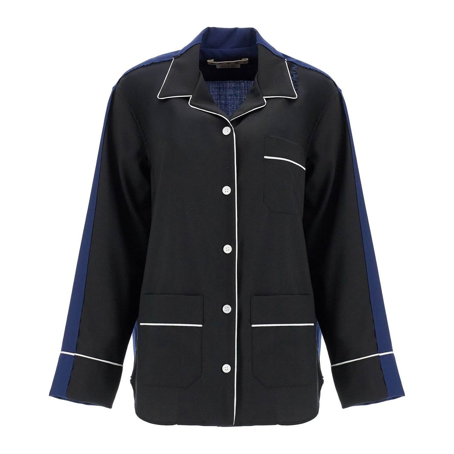 Marni black wool shirt with white stitching Topwear Marni