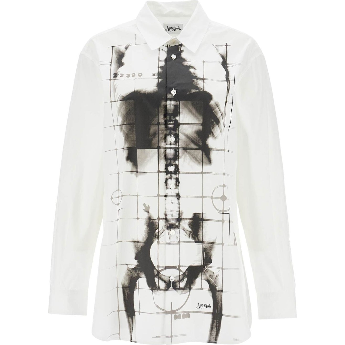 JEAN PAUL GAULTIER white cotton shirt with skeleton print front and back