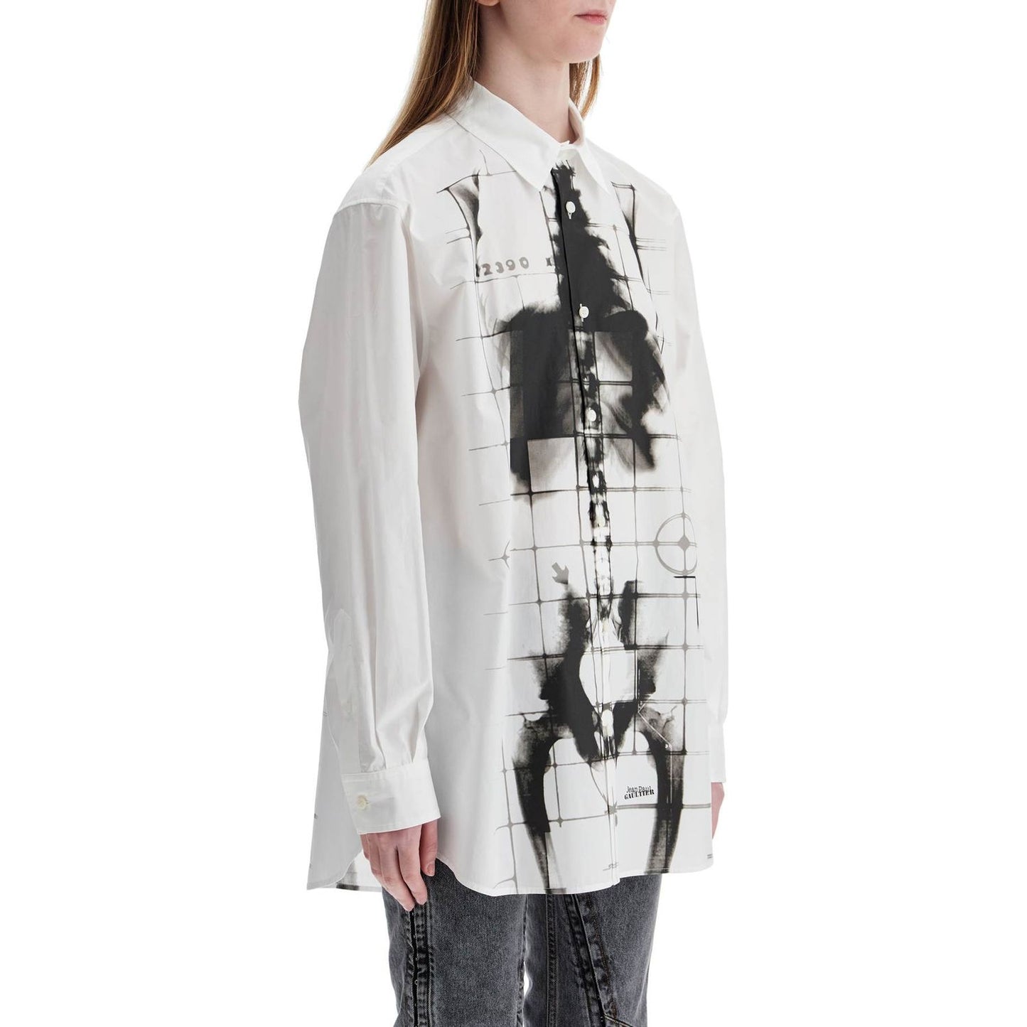 JEAN PAUL GAULTIER white cotton shirt with skeleton print front and back