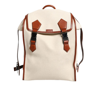 Dolce & Gabbana Beige Brown Canvas Leather Travel Back Pack Bag