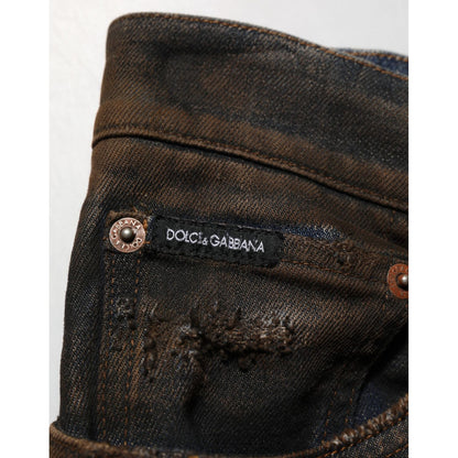 Dolce & Gabbana Black Cotton Skinny Tattered Men Denim Jeans