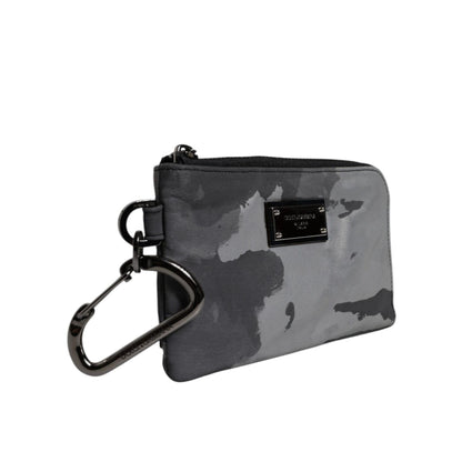 Dolce & Gabbana Black Gray Camouflage Logo Plaque Keyring Pouch Bag