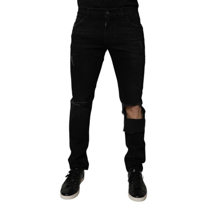 Dolce & Gabbana Black Ripped Cotton Skinny Men Denim Jeans