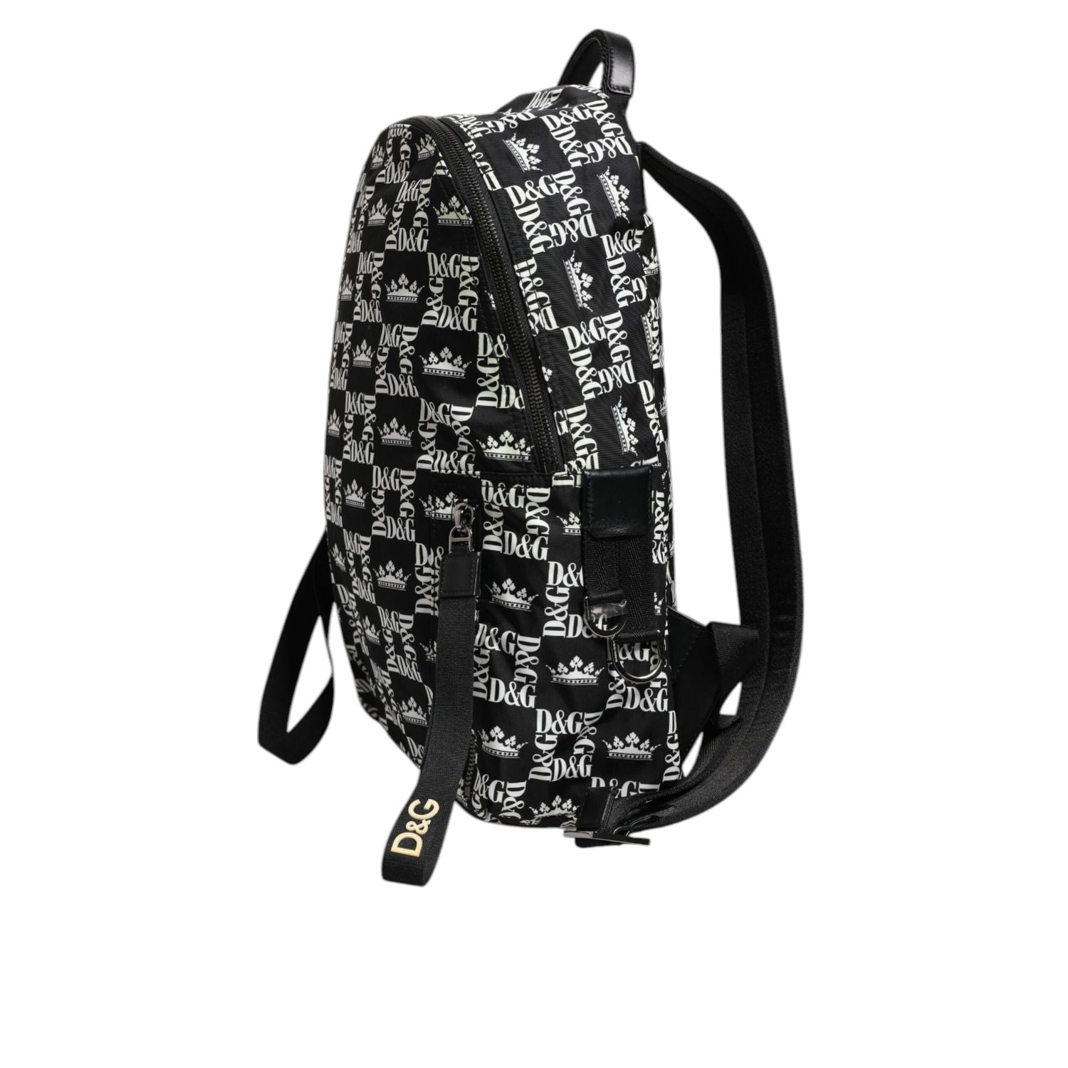 Dolce & Gabbana Black White Crown Printed Nylon School Backpack Bag
