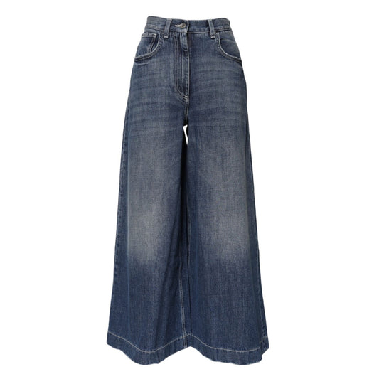 Dolce & Gabbana Blue Cotton High Waist Wide Leg Denim Jeans