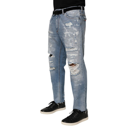 Dolce & Gabbana Blue Distressed Ripped Denim Pants Jeans